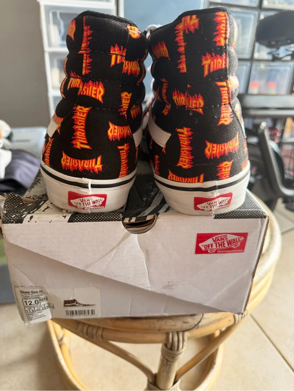 Vans Thrasher High-Top Sneakers Black with Orange Flame Print